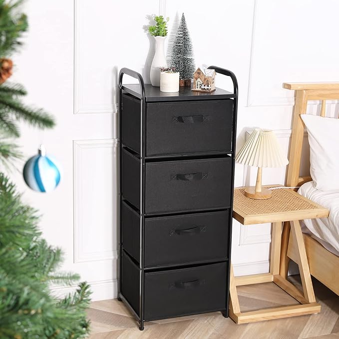 MAX Houser 4 Drawer Fabric Dresser Tall Storage Tower, Dresser Chest