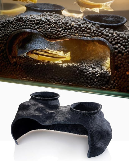 Dual-Entrance Rock-Texture Cave – Fish Tank Decor & Aquarium Cave with 2 Tunnels, Pleco Cave 6×3.4×2.3in