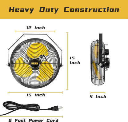 HiCFM 2500 CFM 12" Industrial Wall-Mounted Fan, 3-Speeds High Velocity Wall fans with IP44 Enclosure Motor for Barn, Garage, Warehouse, Greenhouse and Commercial Use, 2 Pack