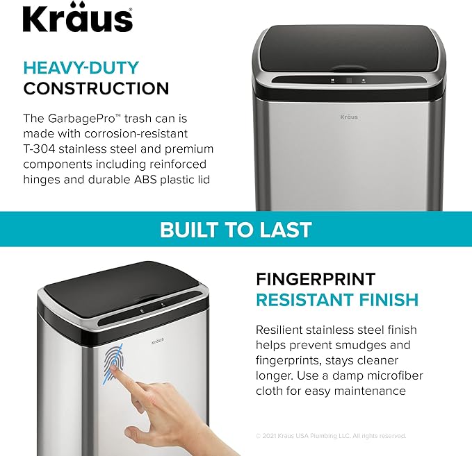 Kraus GarbagePro Rectangular 13 Gallon Hands-Free Motion Sensor Trash Can