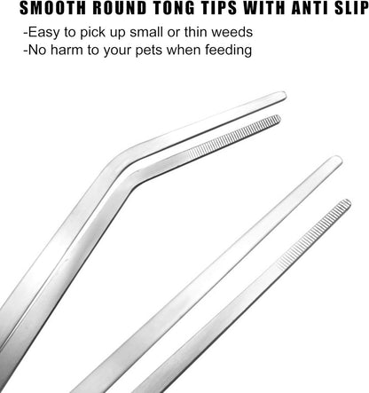 Longjet Kitchen Tweezers Metal Tongs for Cooking - Reptile Feeding Tongs for Gecko, Bearded Dragon, Snake - Long Forceps for Aquarium Plant