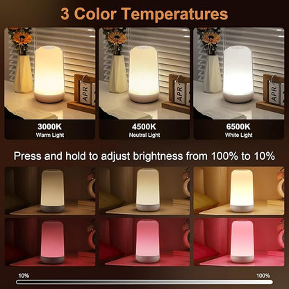 FRIDEKO HOME 2 Pack RGB Touch Bedside Lamp for Nightstand, 3 Color Temperatures Rechargeable Battery Night Light, Dimmable Mood Lighting for Bedroom Living Room Nursery, Breastfeeding, Kids, Adult