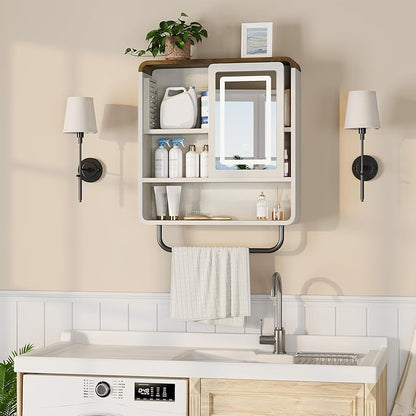 QUW Bathroom Wall Cabinet with Sliding Mirror Door, Modern Medicine Cabinet