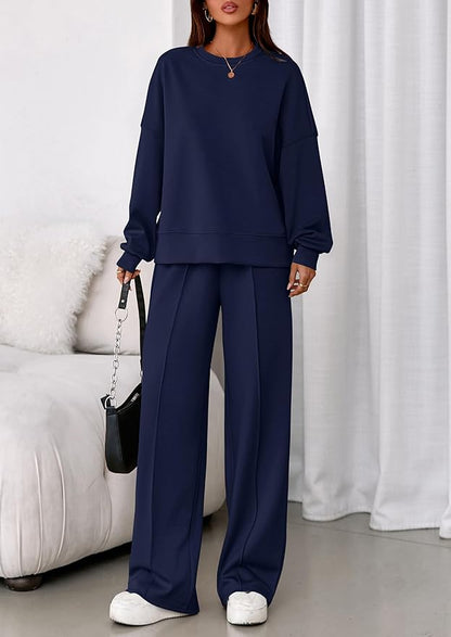 PRETTYGARDEN 2 Piece Sets For Women Fall Trendy Long Sleeve Sweatshirt Wide Leg Pants Loungewear Set Matching Sweatsuit