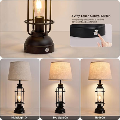 28" Table Lamps for Living Room Set of 2, 3 Way Dimmable Touch Lamps with USB A+C Ports,Farmhouse Table Lamps for Bedroom,Industrial Lamp for Living Room End Tables, 4 Bulbs Included