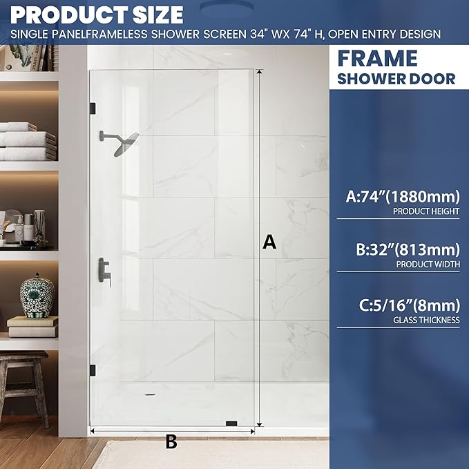 Bathroom Shower Glass Door 32 * 74"