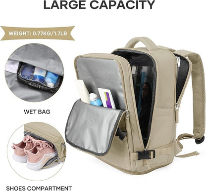 coowoz Travel Backpack For Women Men,Carry On Backpack,Hiking Backpack Waterproof Outdoor Sports Rucksack Casual Daypack travel essentials（Khaki）
