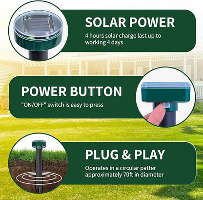 8PK new Green Mole Repellent for lawns Gopher Repellent Ultrasonic Solar Powered Snake Repellent Deterrent Mole Repeller Vole Repellent Outdoor Lawns Garden Yard All Pests Sonic Spikes Stakes Chaser