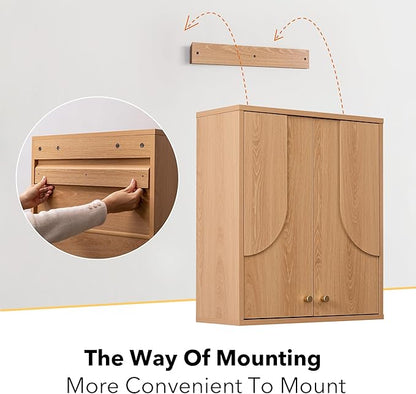 Arched Wood Medicine Cabinet for Bathroom-Mid Century Modern Wall Storage