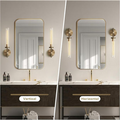 Gold sconces Wall Lighting, 19" Knurling Bathroom Vanity Light Fixtures, Brass Wall Lamp Modern Wall Lights for Mirror Living Room Hallway Staircase