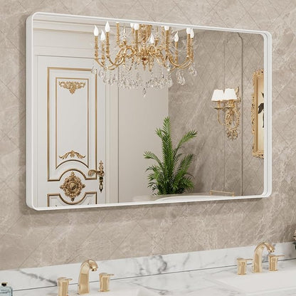 LOAAO 40x32 Inch White Metal Framed Bathroom Mirror