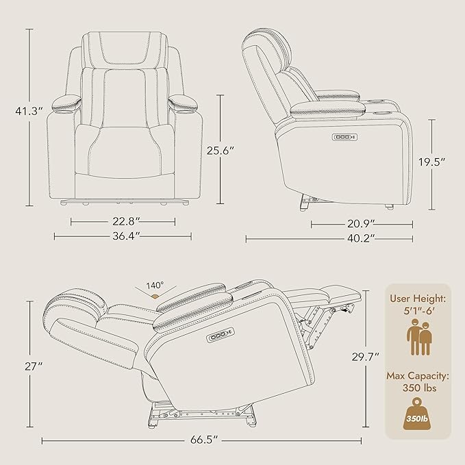 Watson & Whitely Super Zero Gravity Recliner Chair, Oversized Genuine Leather Electric Recliner W Power Adjustable Headrest & Lumbar Support Hidden Storage for Living Room, Light Grey