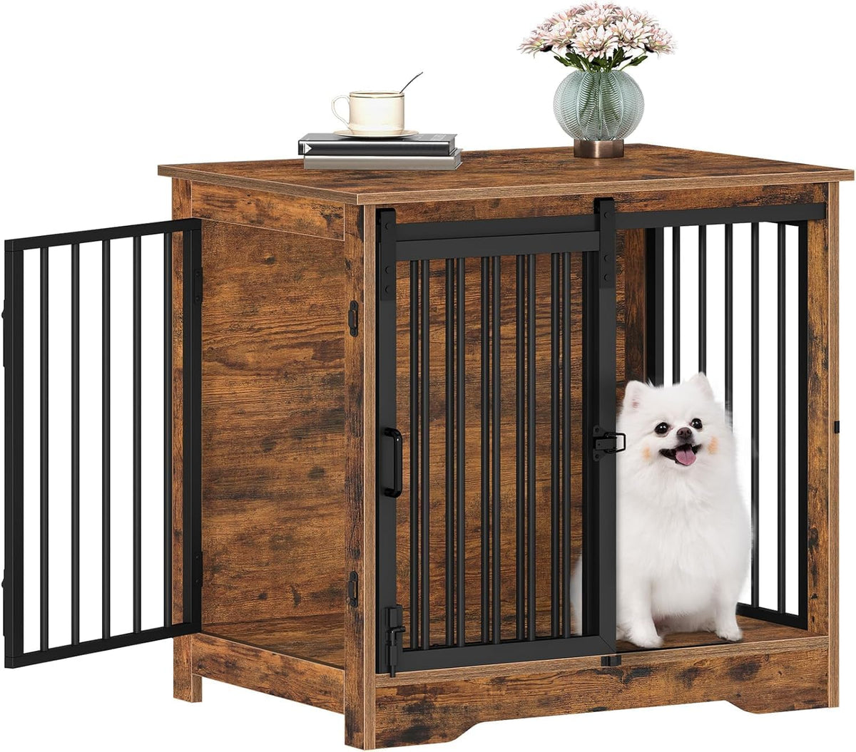 27.2" Dog Crate Furniture with Barn Door. Everyday comfort that fits naturally into your space.