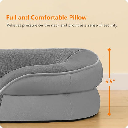 Dwanton Orthopedic Dog Bed for Large Dogs with Gel Memory Foam, Waterproof Dog Sofa, Washable Pet Bed with Four Sided Bolster Cushion, Removable Cover & Non-Slip Bottom, 42", Medium Grey