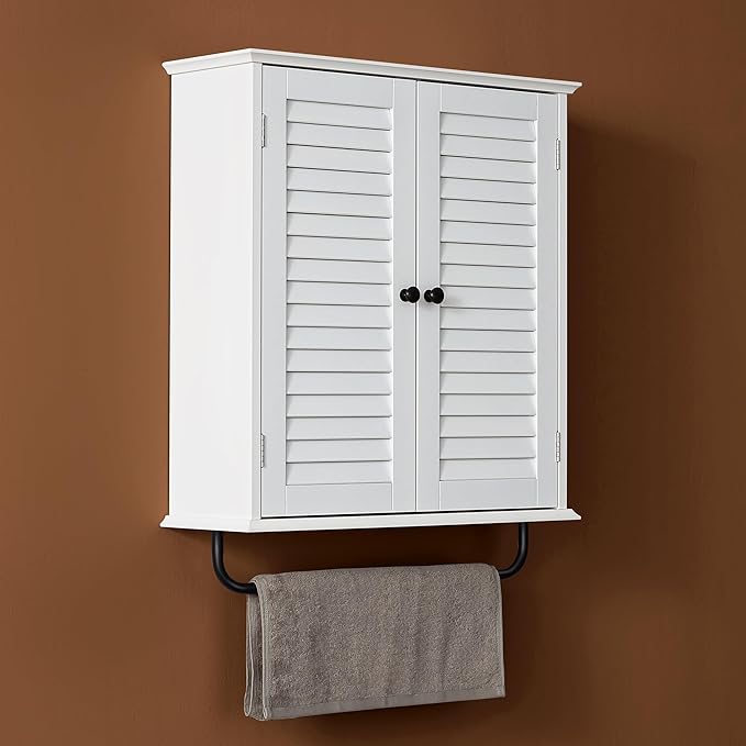 Bathroom Storage Cabinet with Adjustable Wood Shelves & Doors, Made of PDF Wood