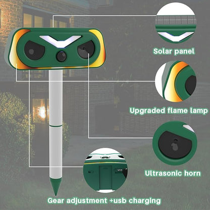 2026 Upgraded Solar-Ultrasonic-Animal-Repellent Outdoor, Deer Repellent Devices Squirrel Cat Raccoon Rabbit Dog Deterrent, Keep Skunk Away Motion Detection with Flash Light for Yard Garden Lawn 1-PACK