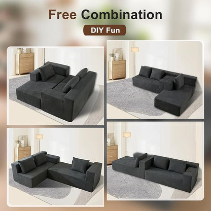 103" Cloud Sectional Sofa, No Assembly Required, Boneless L-Shape Couch with Chaise, Modern Minimalist Modular Couch, Free Combination, Deep Seat, Dark Grey, Left