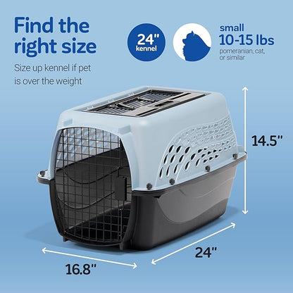 Petmate Dog Crates for Small Dogs & Cat Carriers, Two-Door Plastic Pet Kennel, Top & Front Loading, Made in USA, 24", Blue | Plastic pet kennel made in USA, for small pups and kittens, dual entry design, great for travel and vet trips, easy access