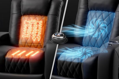 Valencia Tuscany Home Theater Seating Semi-Aniline Italian Nappa 20000 Leather Ultimate Luxury Heat & Ventilation Power Recliner Power Lumbar and Headrest (Row of 4 Loveseat Left, Onyx)