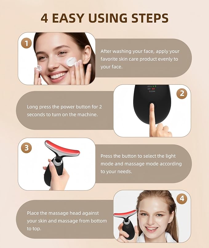 Red Light Therapy for Face and Neck, 7 Color Light Based Face Massager Tool, Portable Skin Care Tool for Firming, Tightening and Lifting (Glossy Black)
