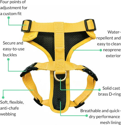 Adventure Dog Harness - Stylish Medium Dog Harness for Outdoor Adventures and Everyday Wear - Dandelion Yellow Neoprene Adjustable Harness for Dogs with Reflective Piping and Solid Brass D-ring