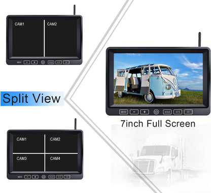 Digital Wireless Backup Camera System Kit,HD 1080P & IP69 Waterproof Wireless Reverse Rear View Camera + 7?™â€?DVR Split Touch Monitor, Recording for RV/Truck/Trailer/Motorhome-ZEROXCLUB B701