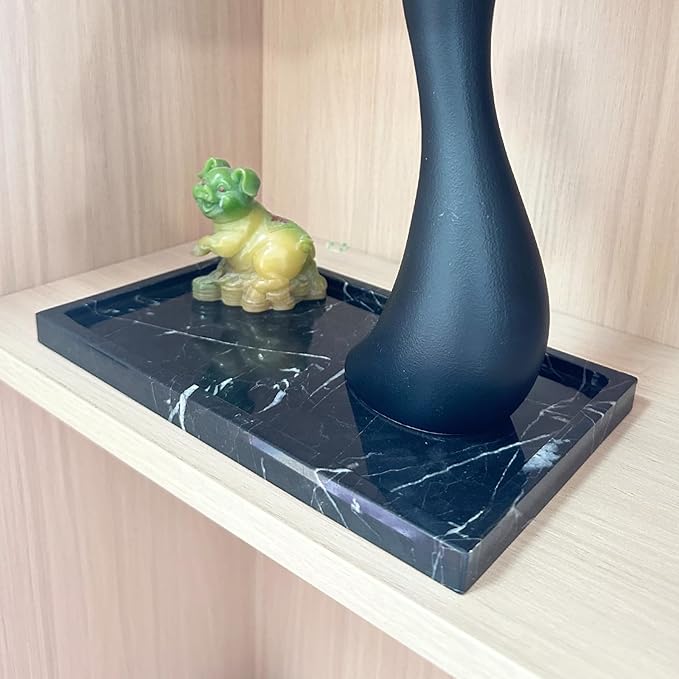 Natural Black Marble Vanity Tray, 9.8"x5.9" Genuine Marble Stone Tray for Bathroom/Kitchen/Dresser