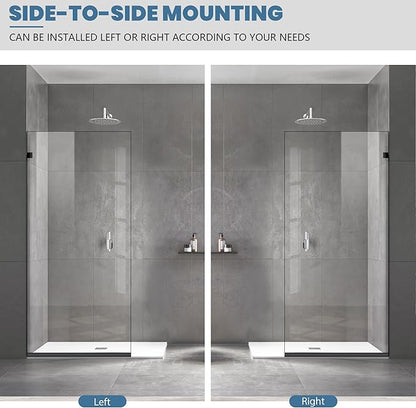 24 * 74" - 5/16" Thick Clear Tempered Glass Panel, Fixed Hinged Framless Shower