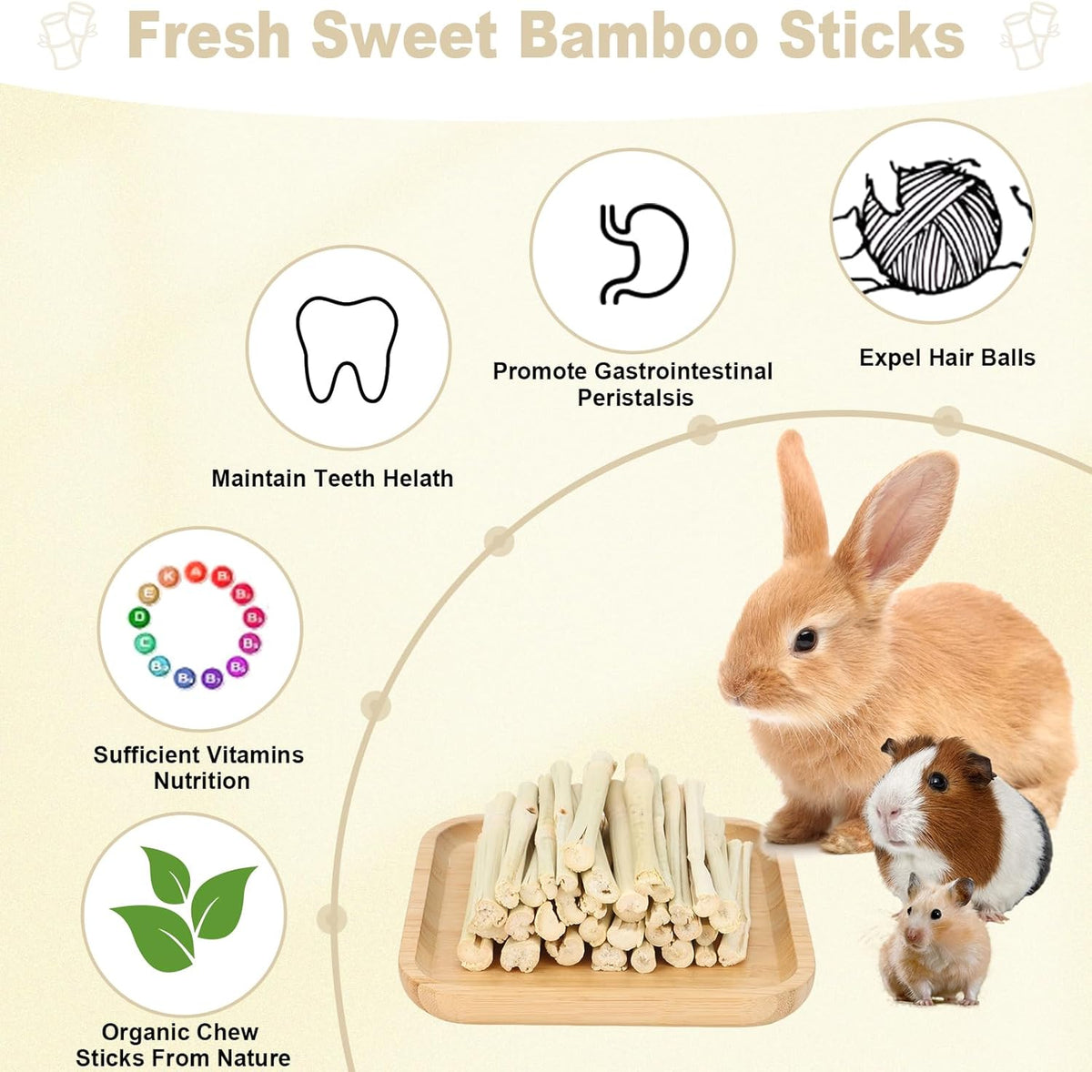 900g Sweet Bamboo Chew Sticks for Rabbits, Chinchilla Rabbit Toys Guinea Pig Chews Sticks, Natural Rabbit Bunny Molar Treats Snacks Toys for Chinchilla, Guinea Pig, Hamster Small Animals