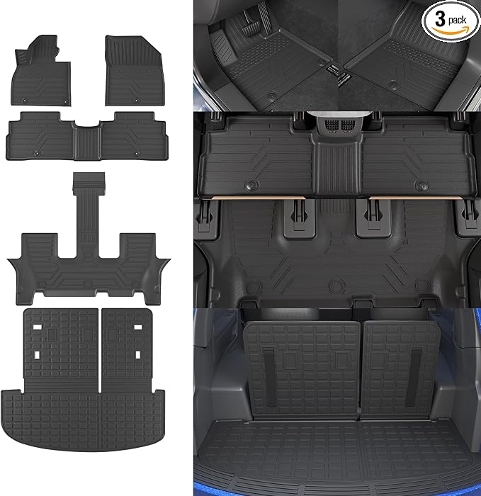 Rongtaod Floor Mats Compatible with 2020-2025 Kia Telluride 7&8 Seats (Not for 2027) Trunk Mat Cargo Mat Cargo Liner Back Seat Cover 2024 Telluride Accessories (Trunk Mat with Backrest Mat+Floor Mats)