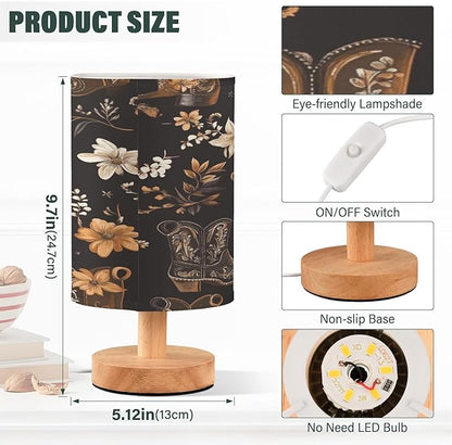 Western Cowboy Boots Flowers LED Table Lamp for Bedroom Bedside Lamp with USB Charging Ports Decor Nightstand for Living Room Reading Dorm Desk Home Office