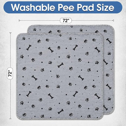 Reusable Dog Training Pads 2 Packs 72’’ x 72’’ Washable Puppy Pads Extra Large Pet Mats for Floor Waterproof Heavy Absorbent Dog Crate Liner for Indoor Use and Large Breed Protection