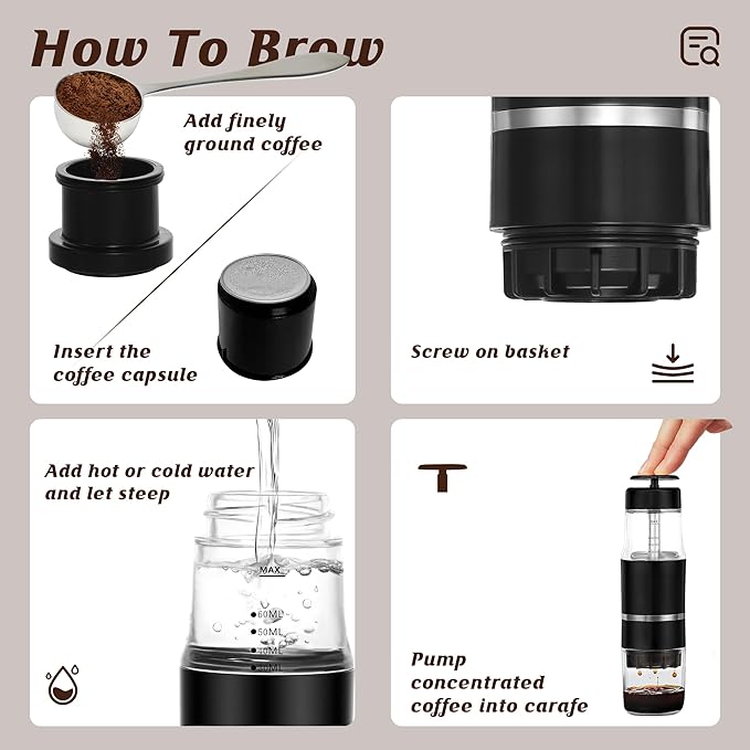 PIQUEBAR Portable Coffee Maker for Ground Coffee & Capsules, Small Espresso