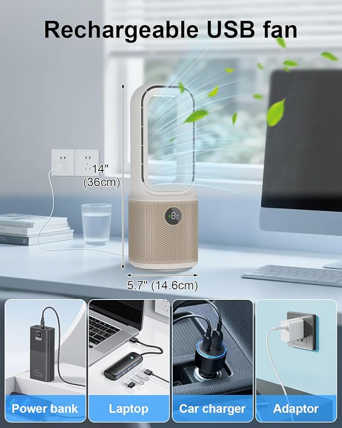 MEIIS Desk Fan, Small Quiet Bladeless Fan