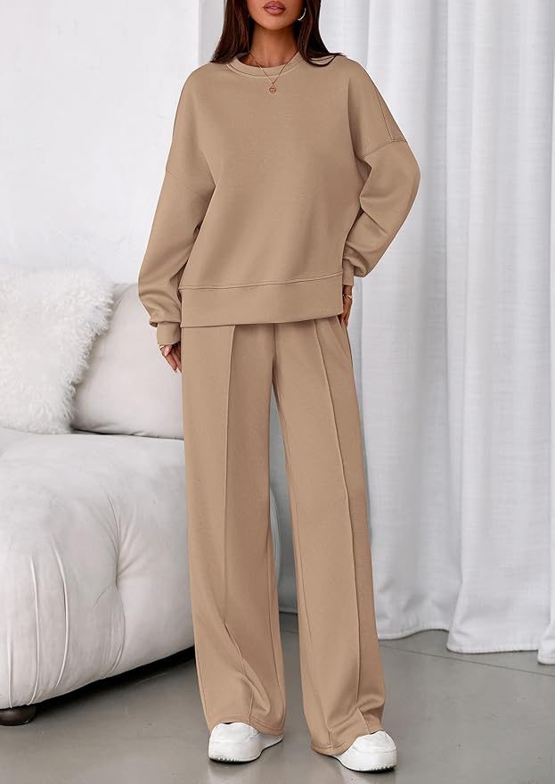 PRETTYGARDEN 2 Piece Sets For Women Fall Trendy Long Sleeve Sweatshirt Wide Leg Pants Loungewear Set Matching Sweatsuit