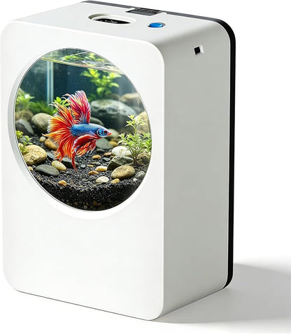 Betta Fish Tank 0.3 Gallon mini Desktop Fish Tank, Aquarium Starter Kits, Small Fish Tank for Office, Home, Bedroom, School, Store, Outdoor Garden, Lawn