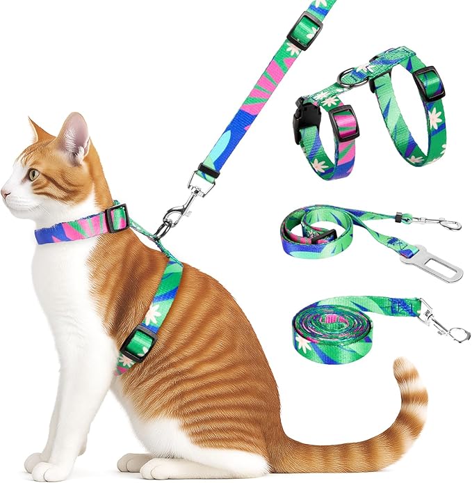 Cat Harness and Leash Set, Escape Proof Cat Harness, Comfortable Soft Lightweight Cat Leash, Use Safe and Easy, Outdoor Walking Travel Kitten Harness for Small Medium Large Cats