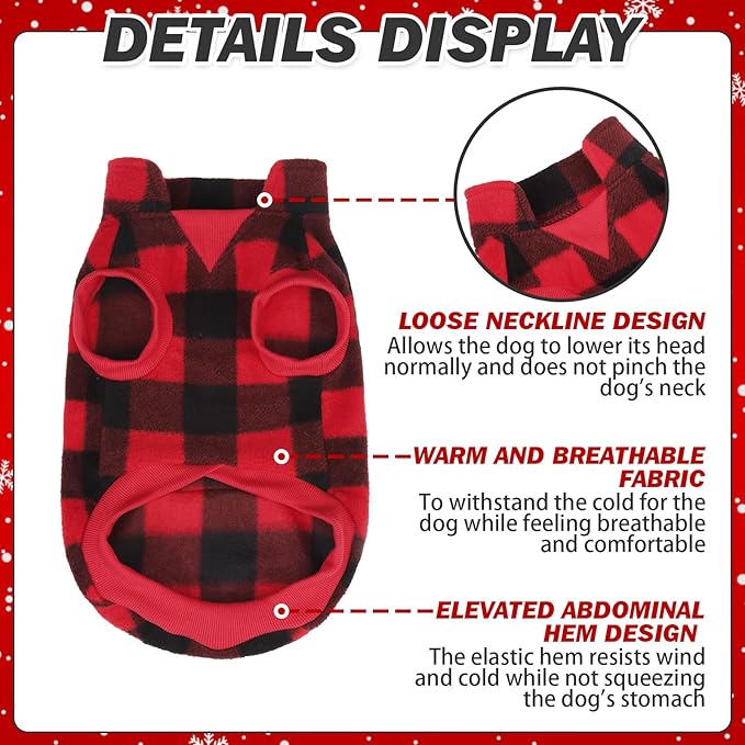 KOOLTAIL Small Dog Winter Jacket, Vest Sweater with Pocket, Leash Hole, Windproof, Red Plaid