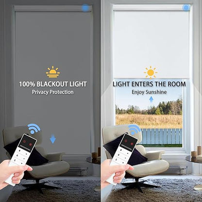 Motorized Blinds with Remote Control, 100% Blackout Cordless Wireless Electric