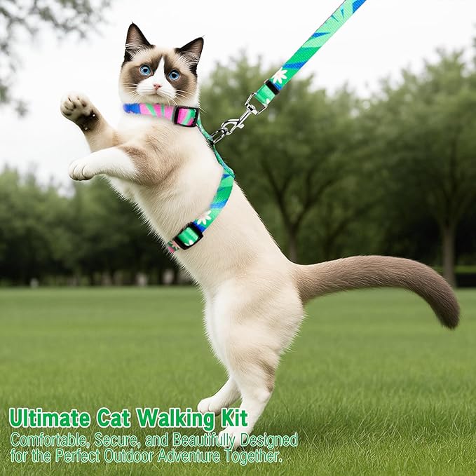 Cat Harness and Leash Set, Escape Proof Cat Harness, Comfortable Soft Lightweight Cat Leash, Use Safe and Easy, Outdoor Walking Travel Kitten Harness for Small Medium Large Cats