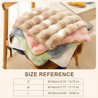 Square Faux Fur Seat Cushion, Faux Rabbit Fleece Chair Pad, Winter Thick Plush Cushions for Dining Chairs, Comfy Lazy Sofa Office Floor Pillow, Cute Bedroom Decor(Gray,4pc/17.7×17.7inches)
