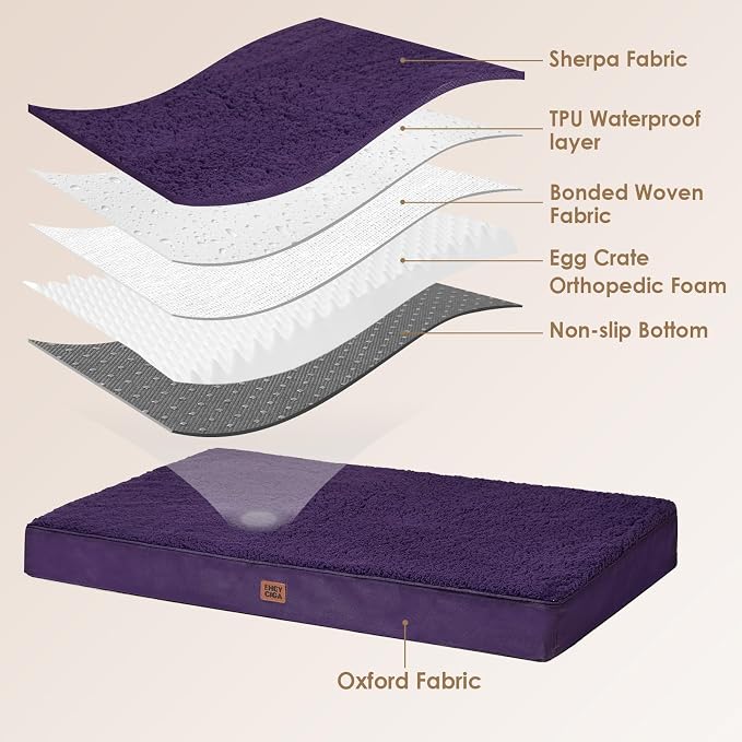 EHEYCIGA Orthopedic Dog Bed Large with Removable Washable Cover, 36x27 | Egg Crate Foam Support, Durable Oxford fabric, Non-Slip Bottom, Machine Washable, Soft Waterproof Plush Pet Bed Mat For Crate