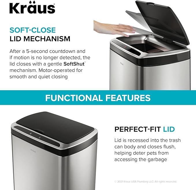 Kraus GarbagePro Rectangular 13 Gallon Hands-Free Motion Sensor Trash Can