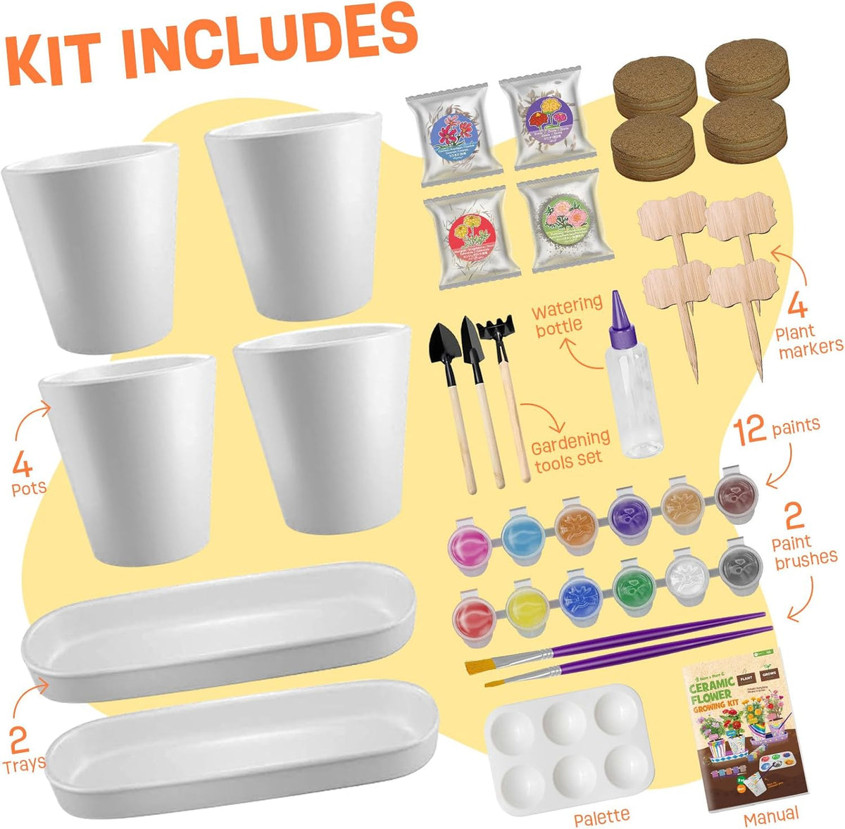 4 Set Paint & Plant Flower Gardening Kit - Gifts for Girls Ages 8-12, Arts and Crafts for Kids Ages 8-12, Kids Gardening Set, Birthday Toys Gifts for Girls Boys Ages 6 7 8 9 10 11 12