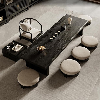 Solid Wood Japanese Tea Table, Simple and Modern Low Design, Tatami Tea Style, Zen-Inspired Kotatsu, Bay Window Seating, Floor Style (Black, 200 * 60 * 35cm)