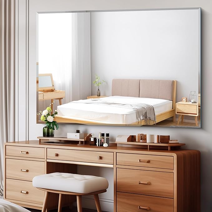 CILIBER 60x40 Large Beveled Mirror, Frameless Beveled Bathroom Mirrors