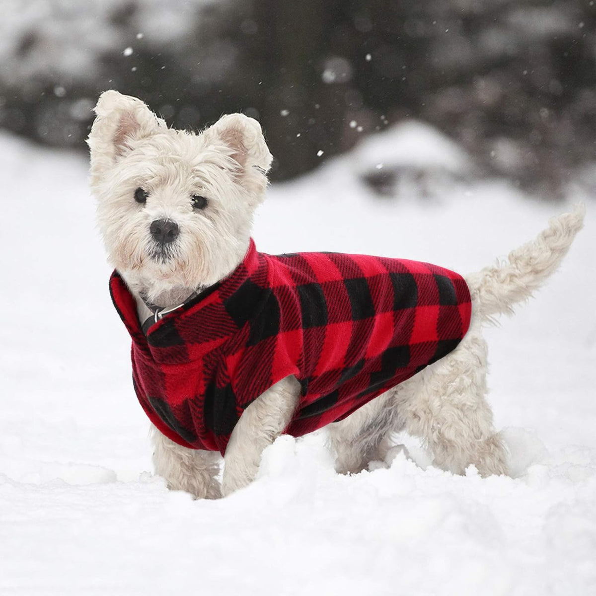 Kuoser Dog Fleece Vest,Warm Plaid Dog Sweater with Leash Hole,Soft Turtleneck Winter Pet Jacket Dogs Coat Pullover Clothes for Small Medium Dogs Cats,Spring Fall Cold Weather Christmas Outfit,Red S