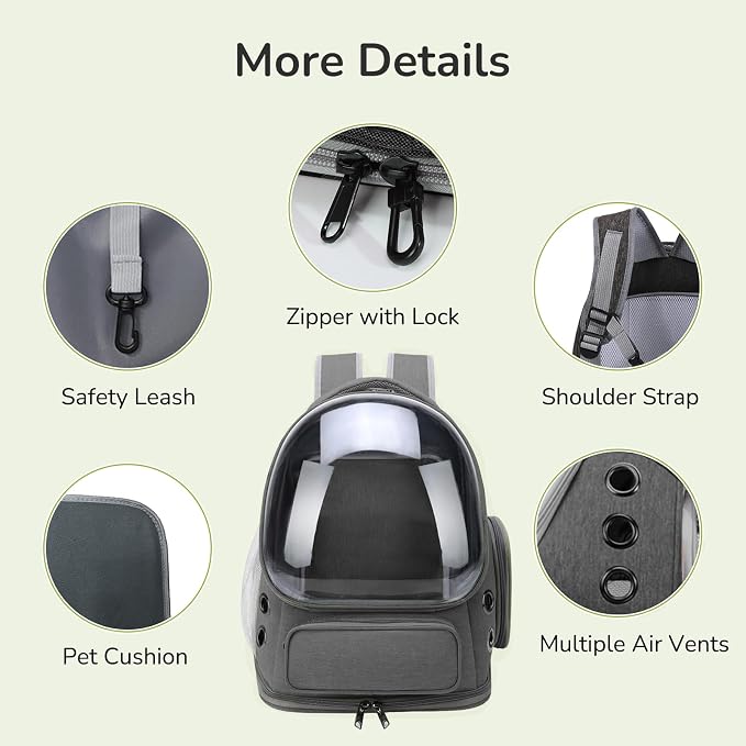 Cat Backpack Carrier for Large Cats, Expandable Cat Bubble Backpack, Dog Carriers for Small Medium Dogs, Airline Approved Pet Carrier for Travel Hiking Outdoor(Grey)