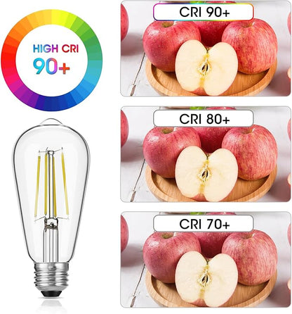 Dimmable Vintage LED Edison Bulbs, 6W, Equivalent 60W, 750lm, Daylight 5000K, 90+ CRI, ST58 Antique LED Filament Bulbs, E26 Medium Base, Clear Glass, Pack of 12