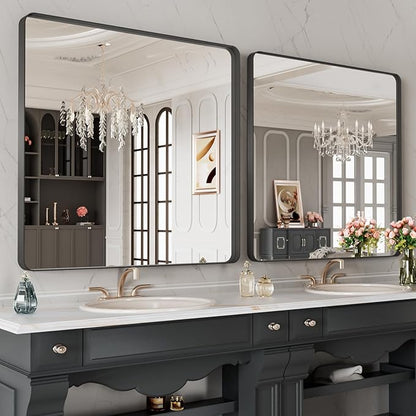 LOAAO 28X32 Inch Black Metal Framed Bathroom Mirror